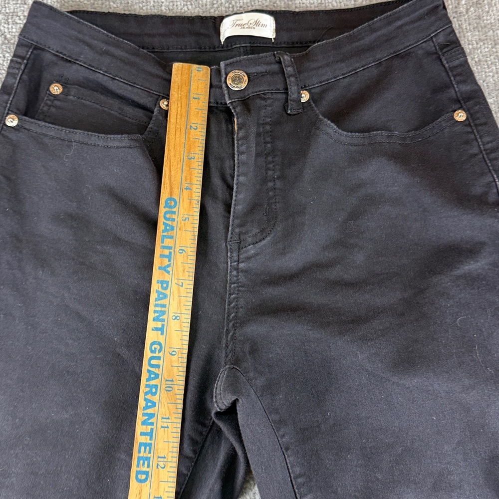 TrueSlim Jeans Black Skinny Womens 8 Mid Rise Capri Cuffed Straight Leg Crop - Picture 5 of 10
